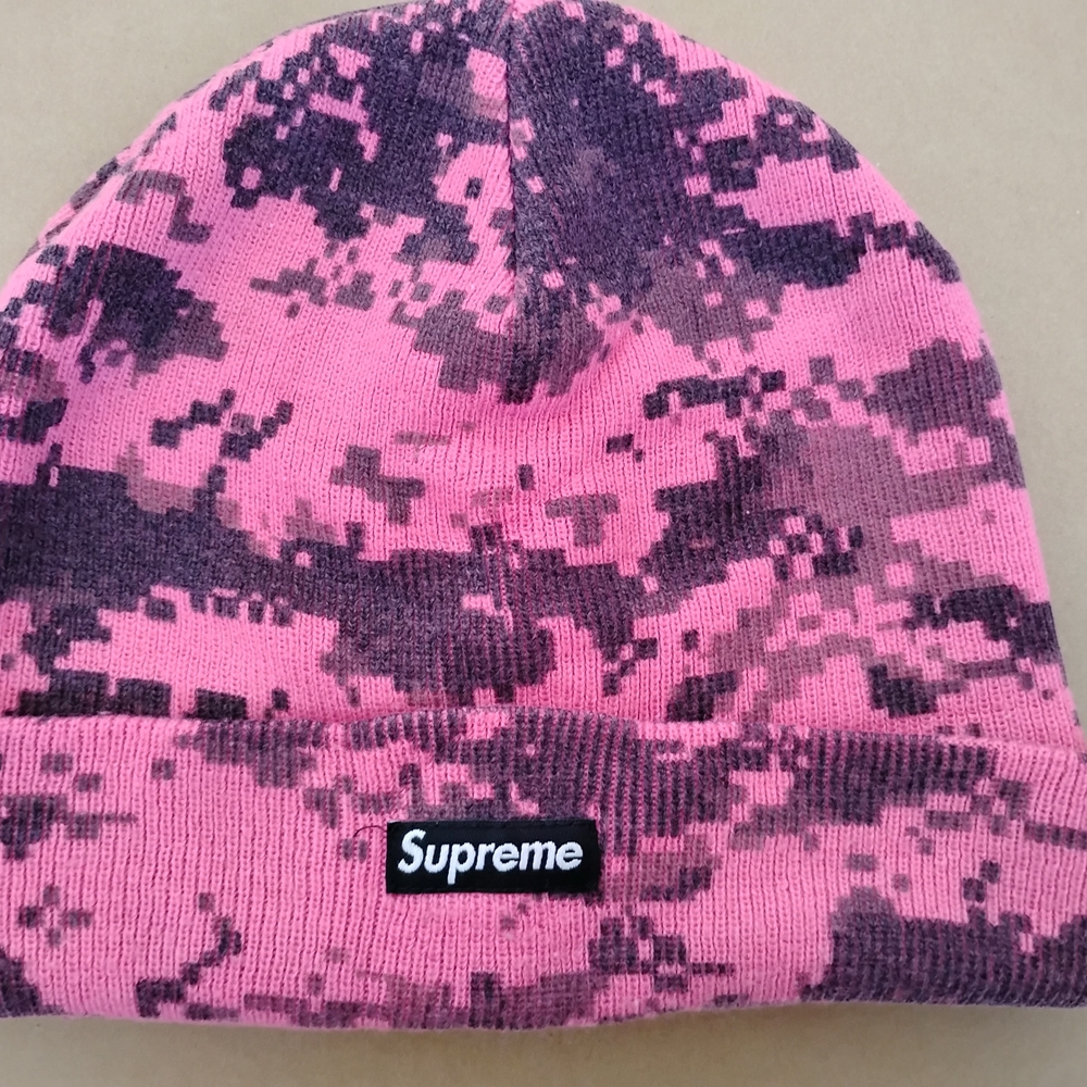 Supreme Pink and Black Digital Camouflage Beanie FW17